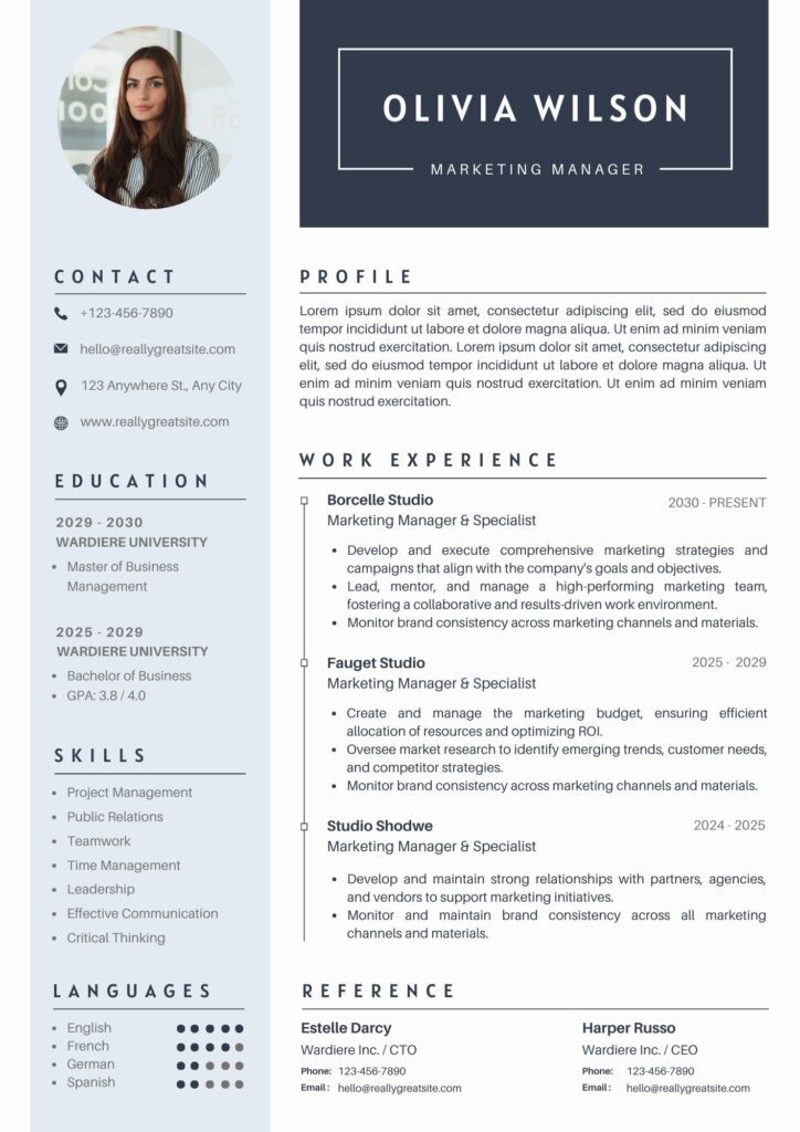 Resume Template Word One Page