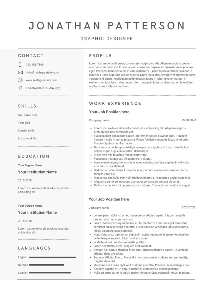 Resume Template Word One Page