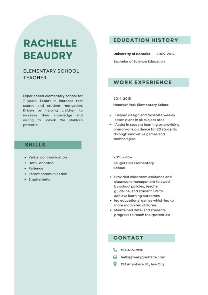 teacher resume format in word