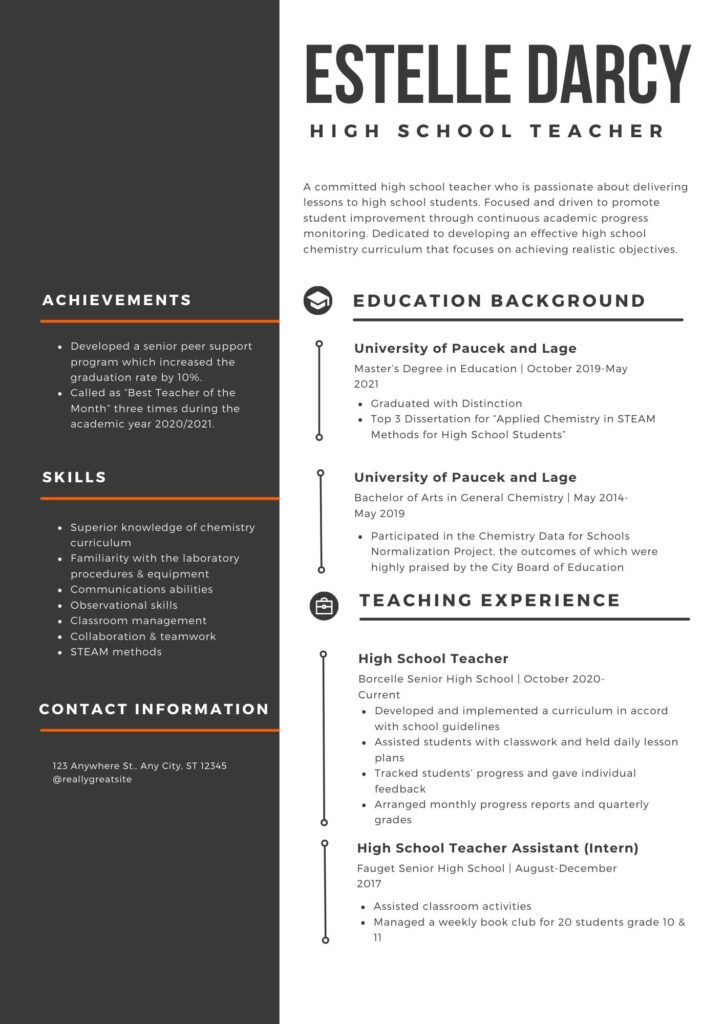 teacher resume format in word