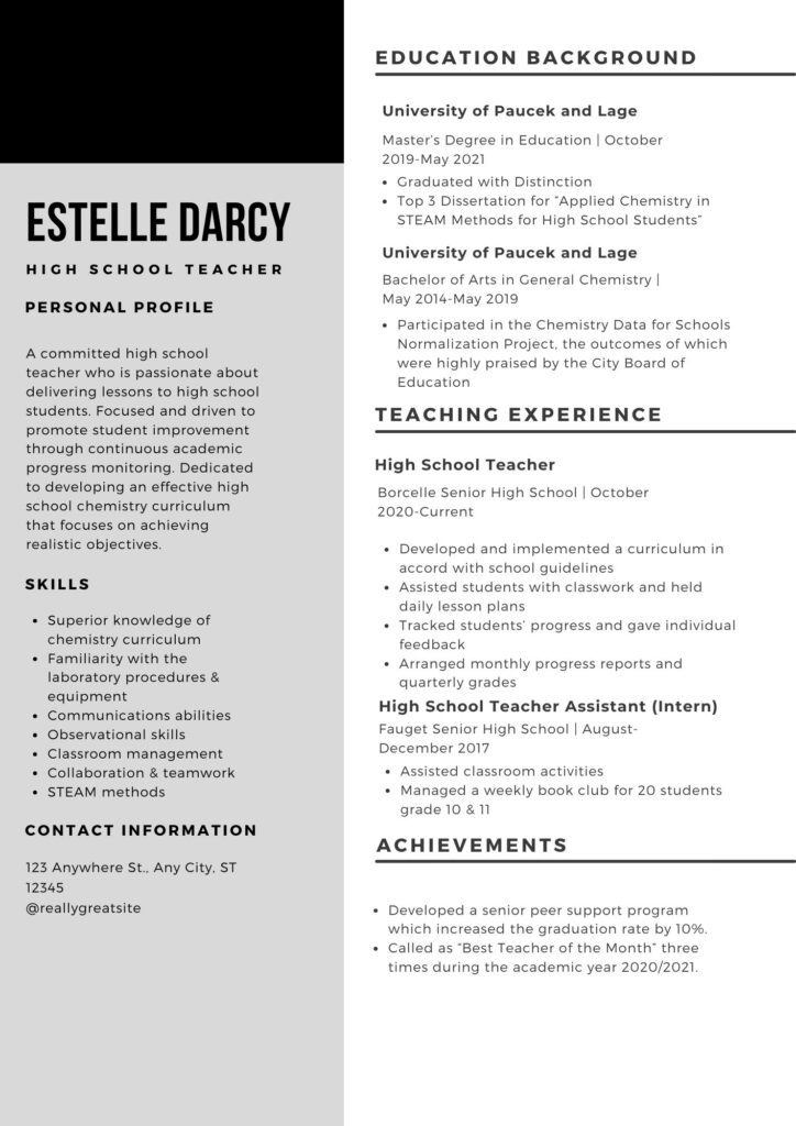 teacher resume examples