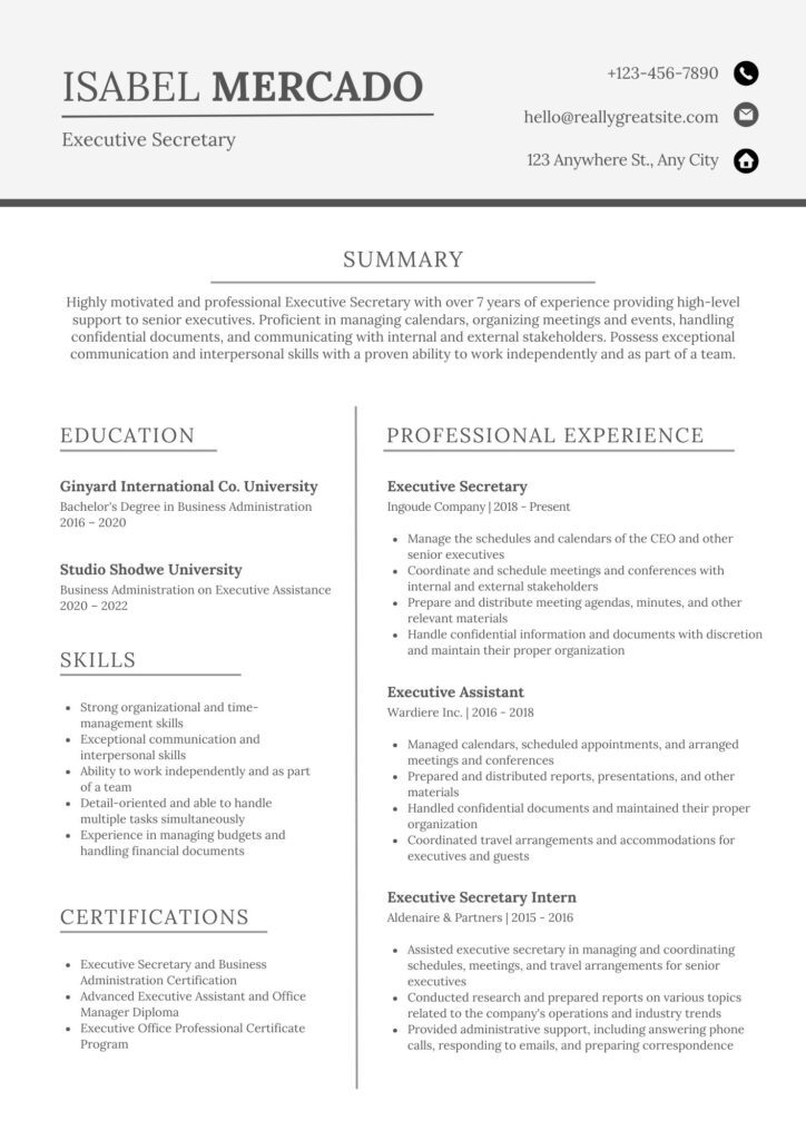 Resume Template Word One Page