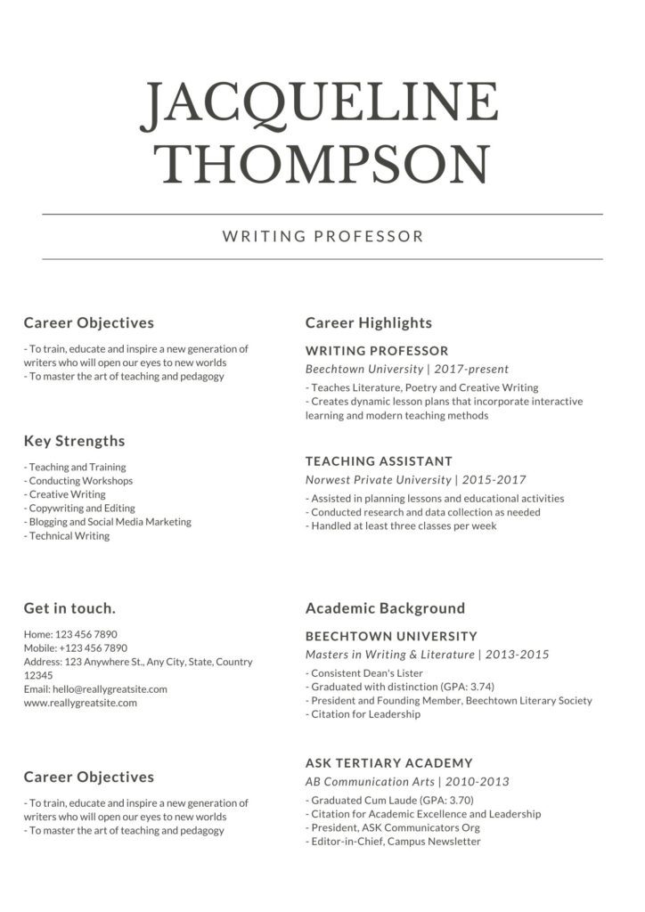 teacher resume format in word