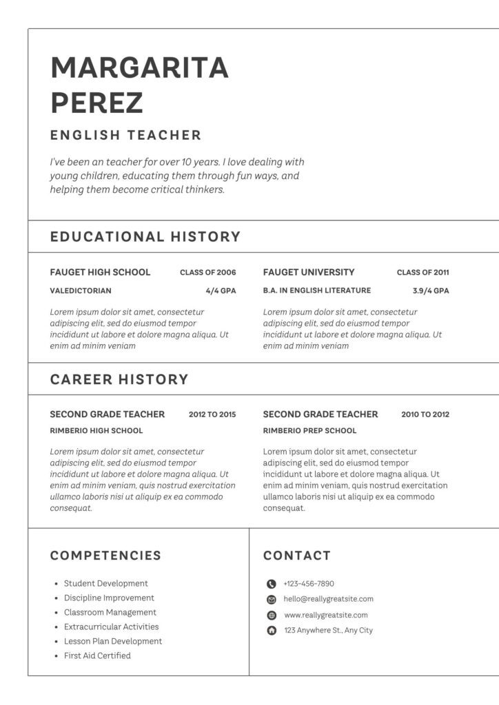 teacher resume examples